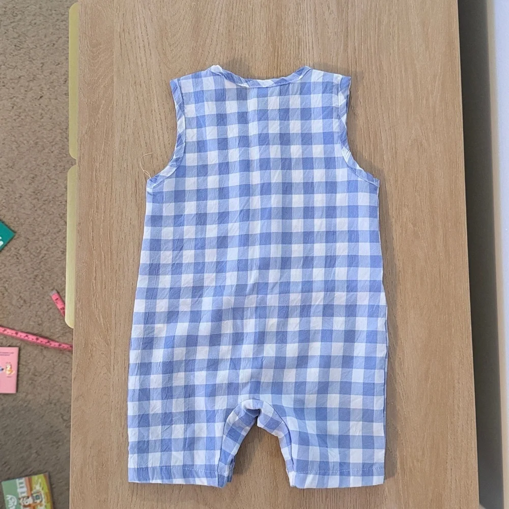 Blue Checkered Sleeveless Romper